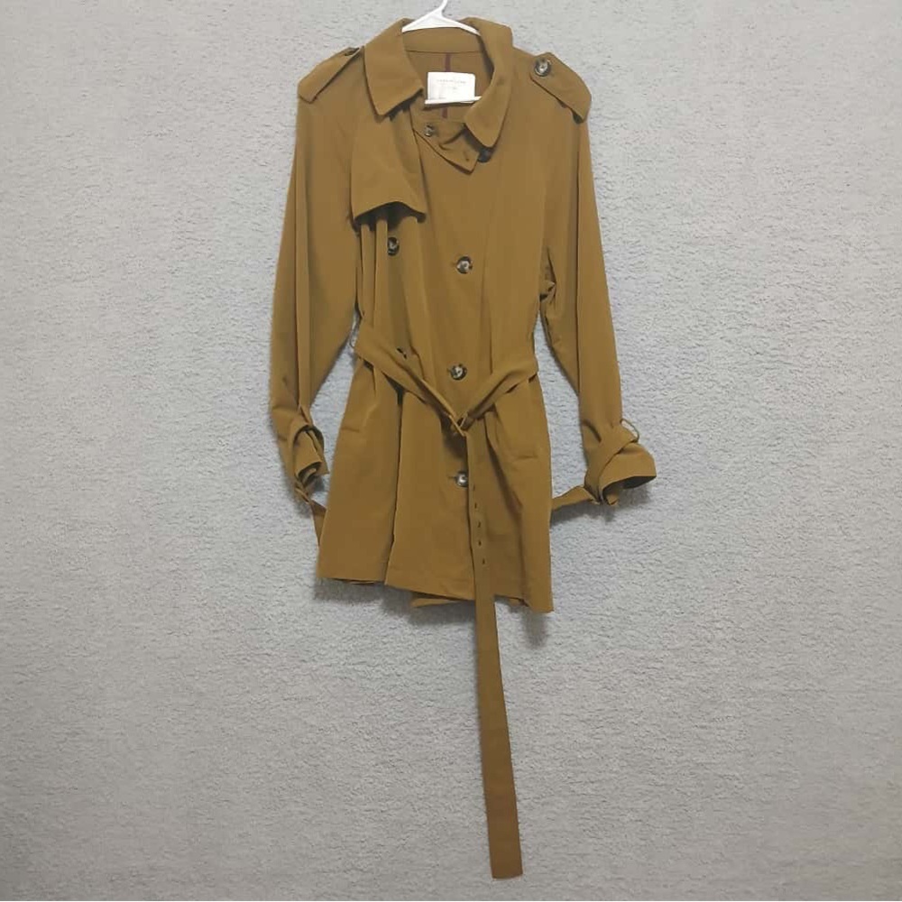 Zara Olive Green Trench Coat Size L Autum Fall Winter Outerwear Neutral